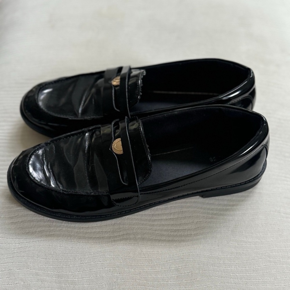 Zara girls black patent loafer gold button detail shoes size 6 youth big kid - Picture 6 of 6